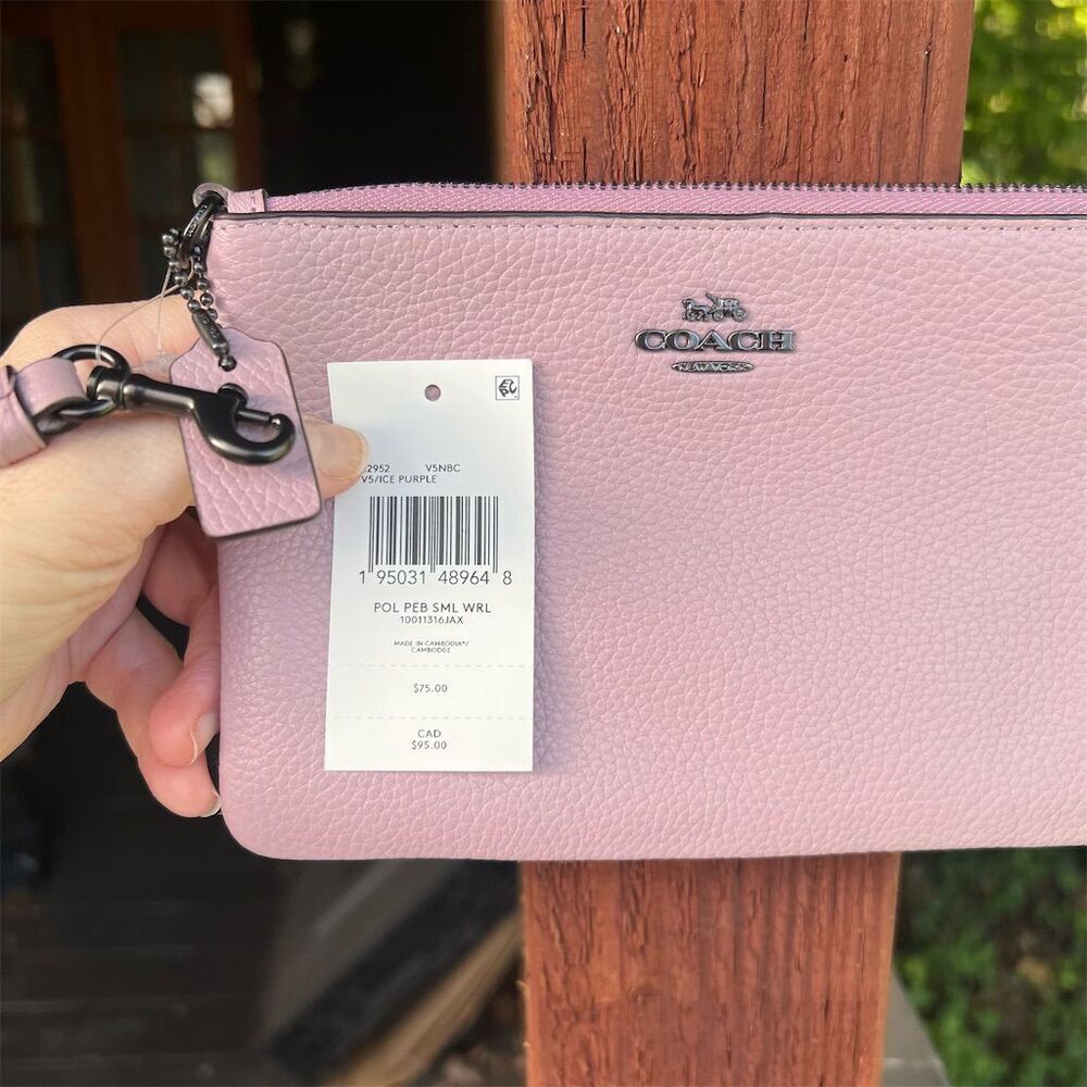 Coach Women's Pebble Leather Wristlet Wallet in Purple Ice w Silver Hardware NWT - Picture 8 of 11